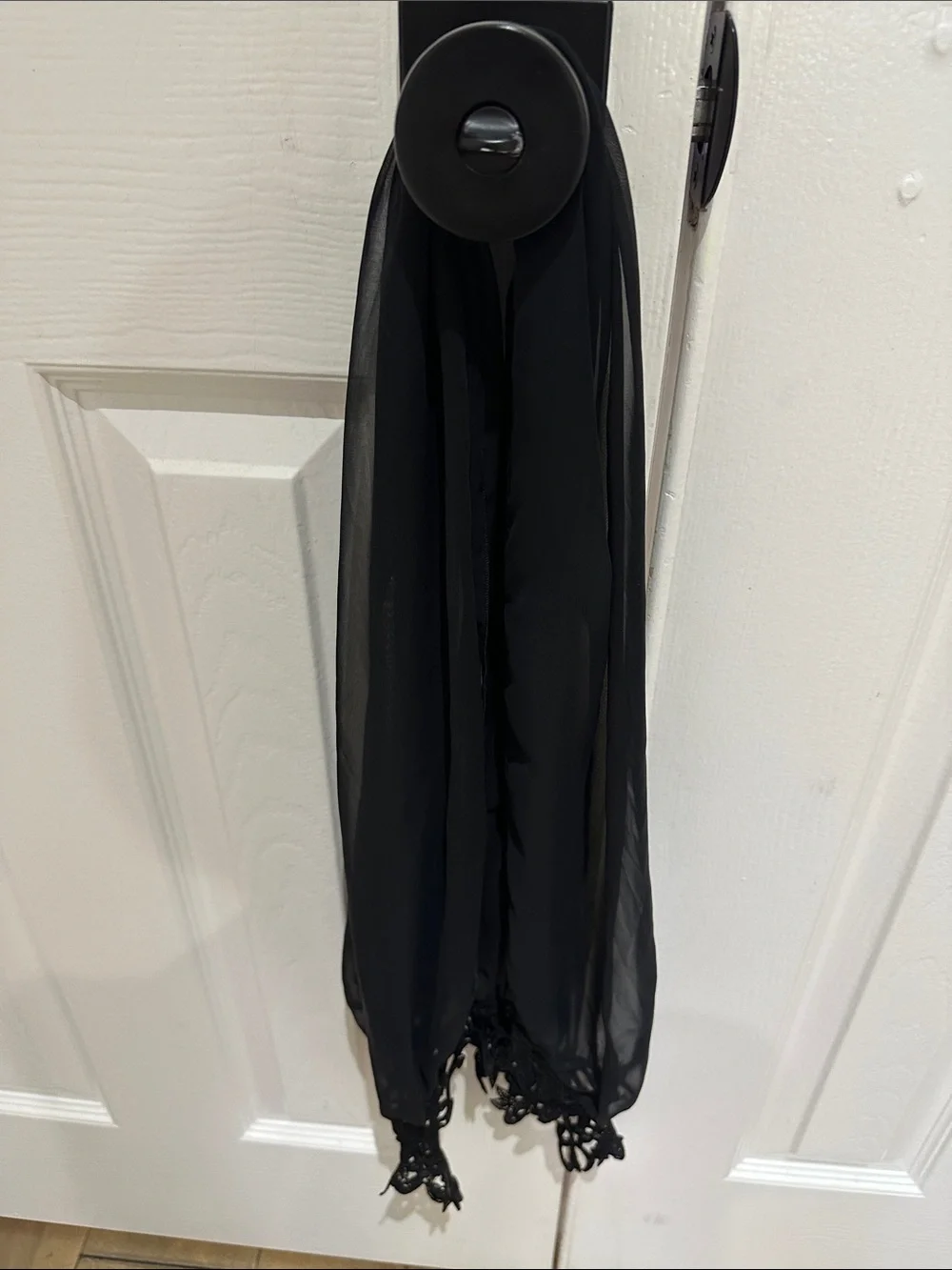 Black Sheer Lace-Trim Wrap Scarf